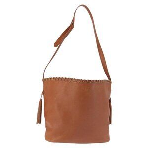 SAINT LAURENT Shoulder Bag Leather Brown Gold Auth SW1562